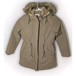 Levis Womens Jacket Parka Coat Arctic Cloth Faux Fur Hood XL Tan